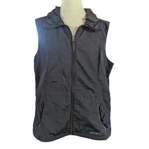 Eddie Bauer Vest Women XL Black Travex Full Zip Ruffle Neck Lightweight Nylon